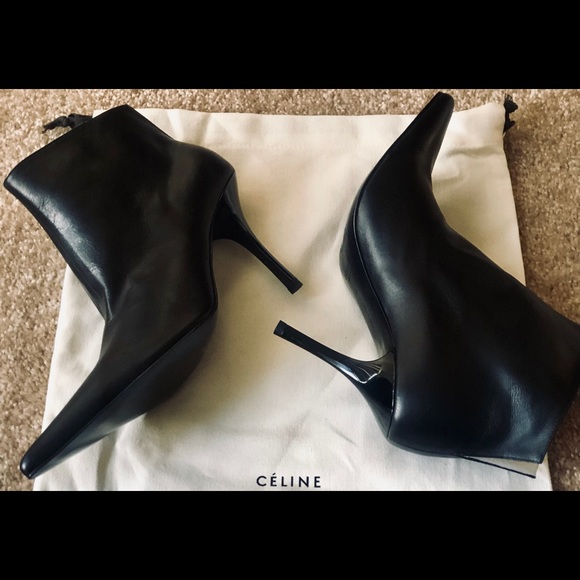 Celine Pointed Toe Leather Ankle Booties - Picture 3 of 6